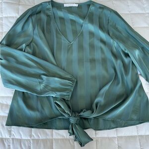 Lush green Long Sleeve Tie Front Blouse